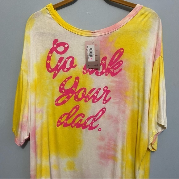 Go Ask Your Dad Oversized Relaxed Fit Tie Dye Scoop Neck Half Sleeves Tee - Picture 5 of 14